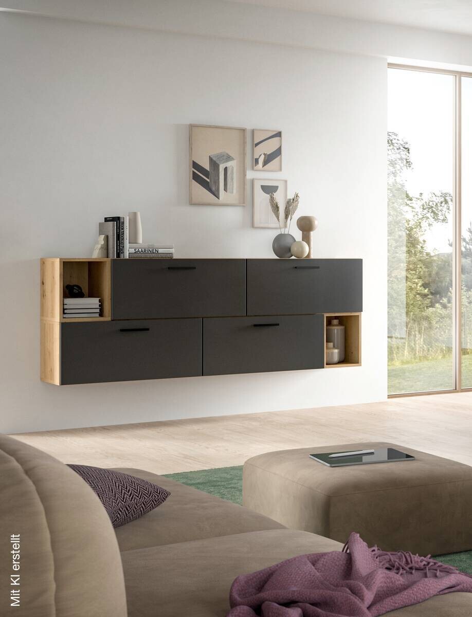 Wohnwand-Set TheOne Eiche Artisan Nachbildung anthrazit B/H/T: ca. 75x32x34 cm