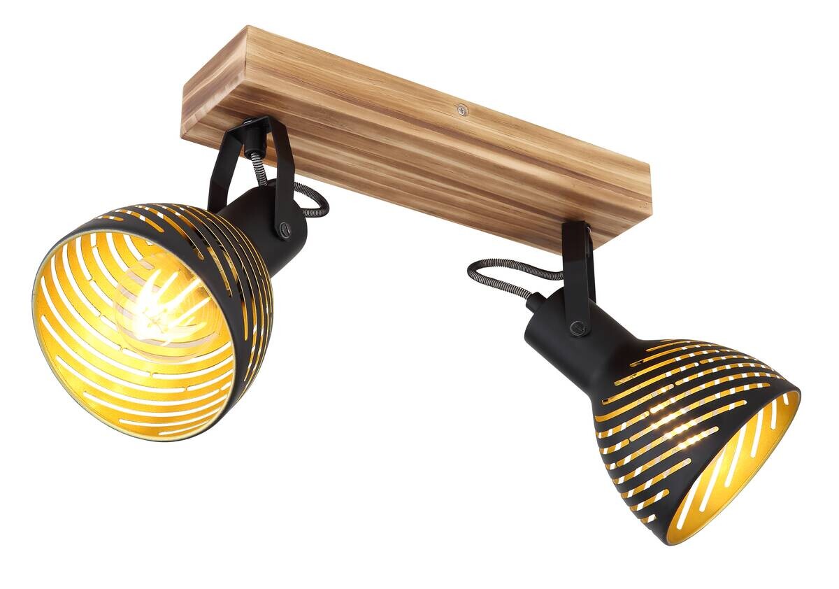 GLOBO Spot gold dunkelbraun Holz B/H/T: ca. 12,5x25x30 cm E27 2 Brennstellen