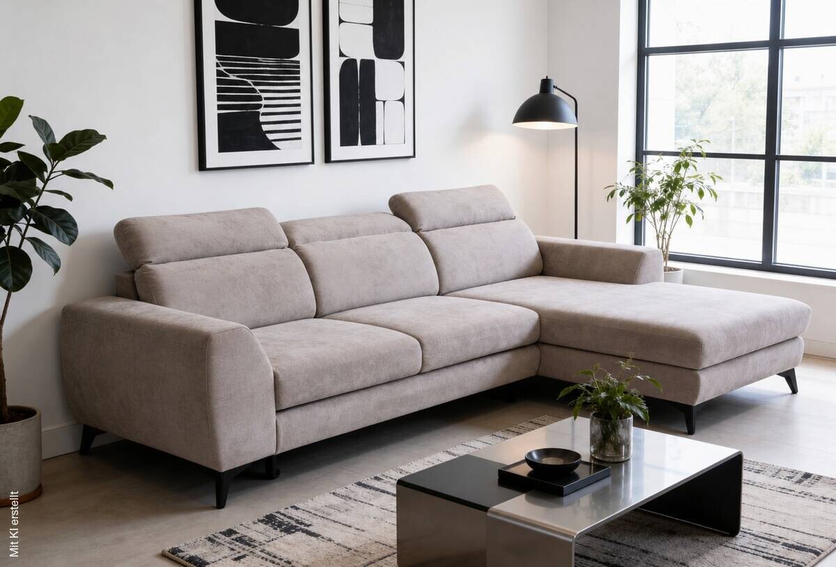 Ecksofa mit Bettfunktion und Bettkasten beige Microfaser B/T: ca. 264x191 cm