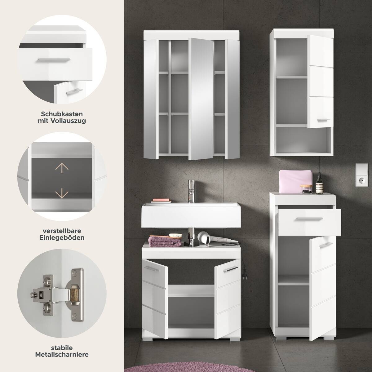 Badezimmer-Set Scout weiß weiß Hochglanz B/H/T: ca. 112x191x34 cm