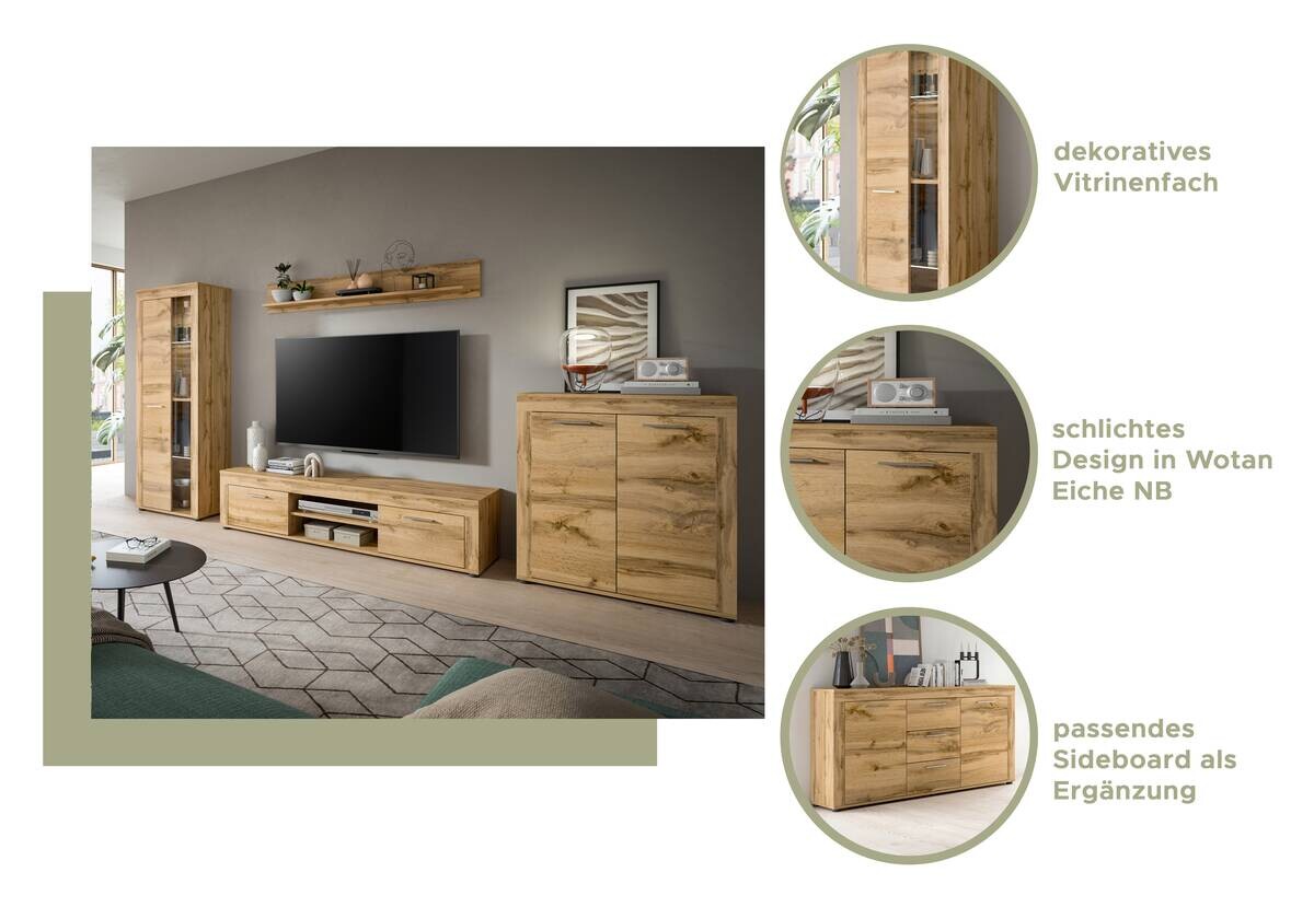 Wohnwand Jam Eiche Wotan Nachbildung B/H/T: ca. 330x159x35 cm