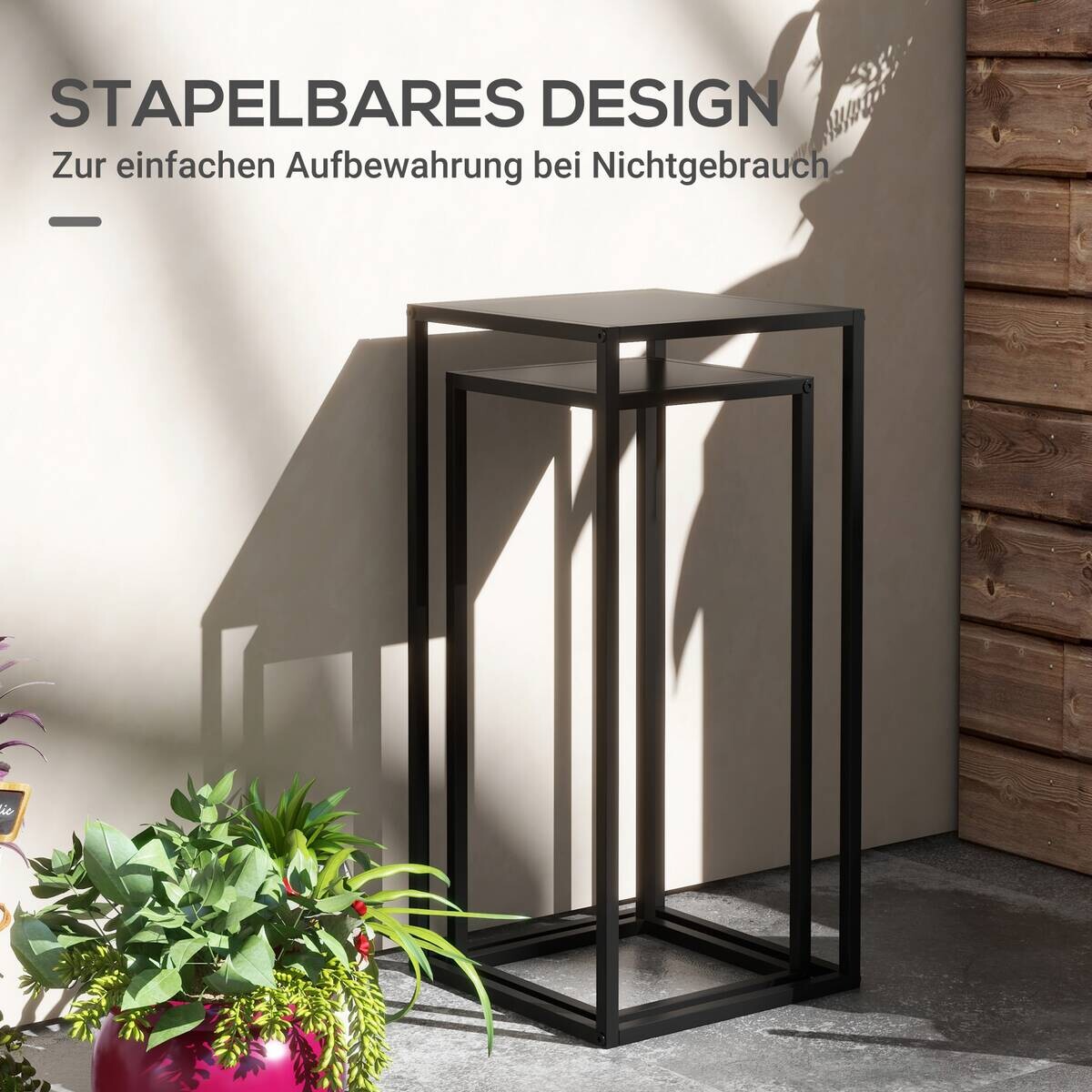 Outsunny Blumenständer schwarz Stahl B/H/L: ca. 31x65x31 cm