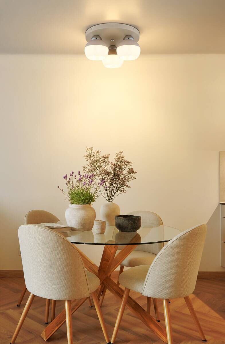 GLOBO Deckenleuchte Opal sand weiß Metall Glas H/D: ca. 15,5x31,5 cm E27 3 Brennstellen