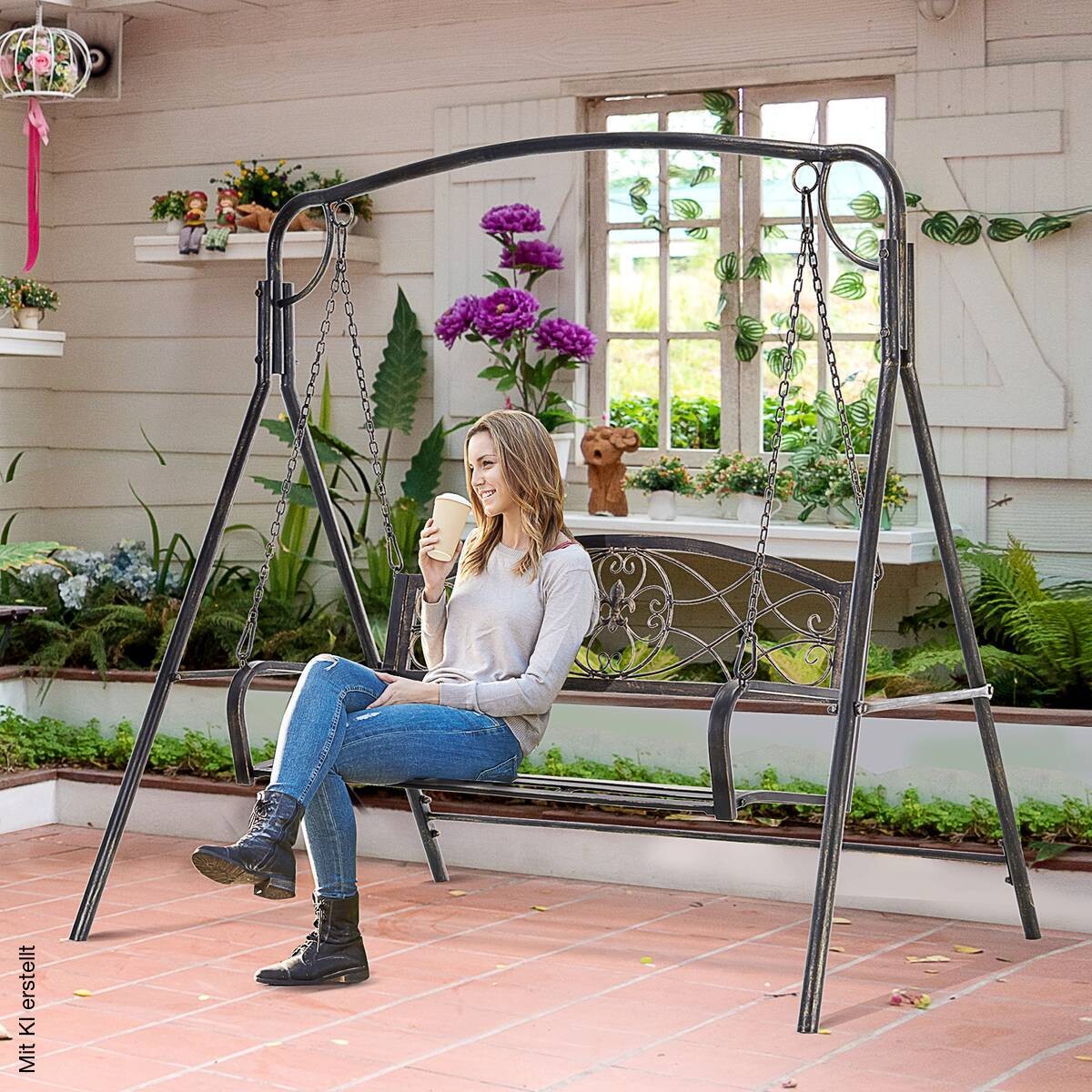 Outsunny Gartenschaukel bronze Metall B/H/L: ca. 123x175x167 cm