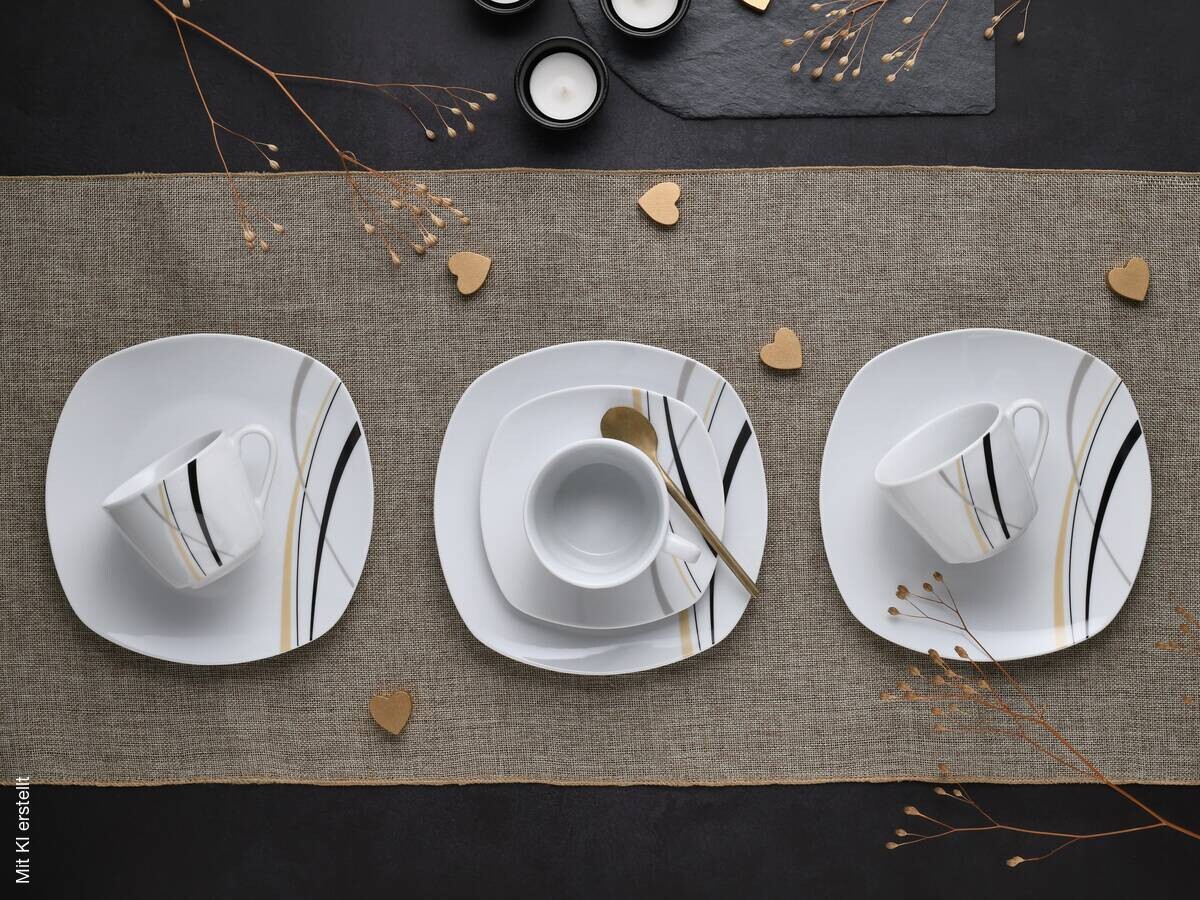 CreaTable Kaffeeservice Square City Line weiß Porzellan 18 tlg.