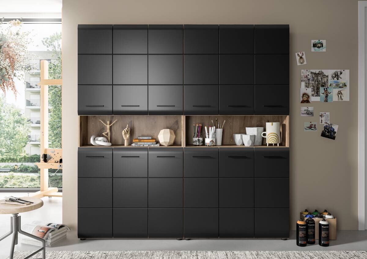 Badezimmer-Set Ice Nox Oak Nachbildung schwarz matt B/H/T: ca. 180x185x30 cm