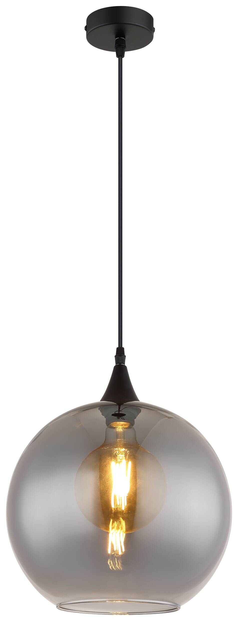 Pendelleuchte Nika schwarz Rauch Metall Glas H/D: ca. 120x30 cm E27 1 Brennstellen