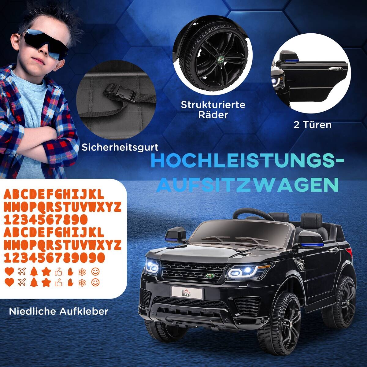 HOMCOM Kinderauto schwarz B/H/L: ca. 68x110x52 cm