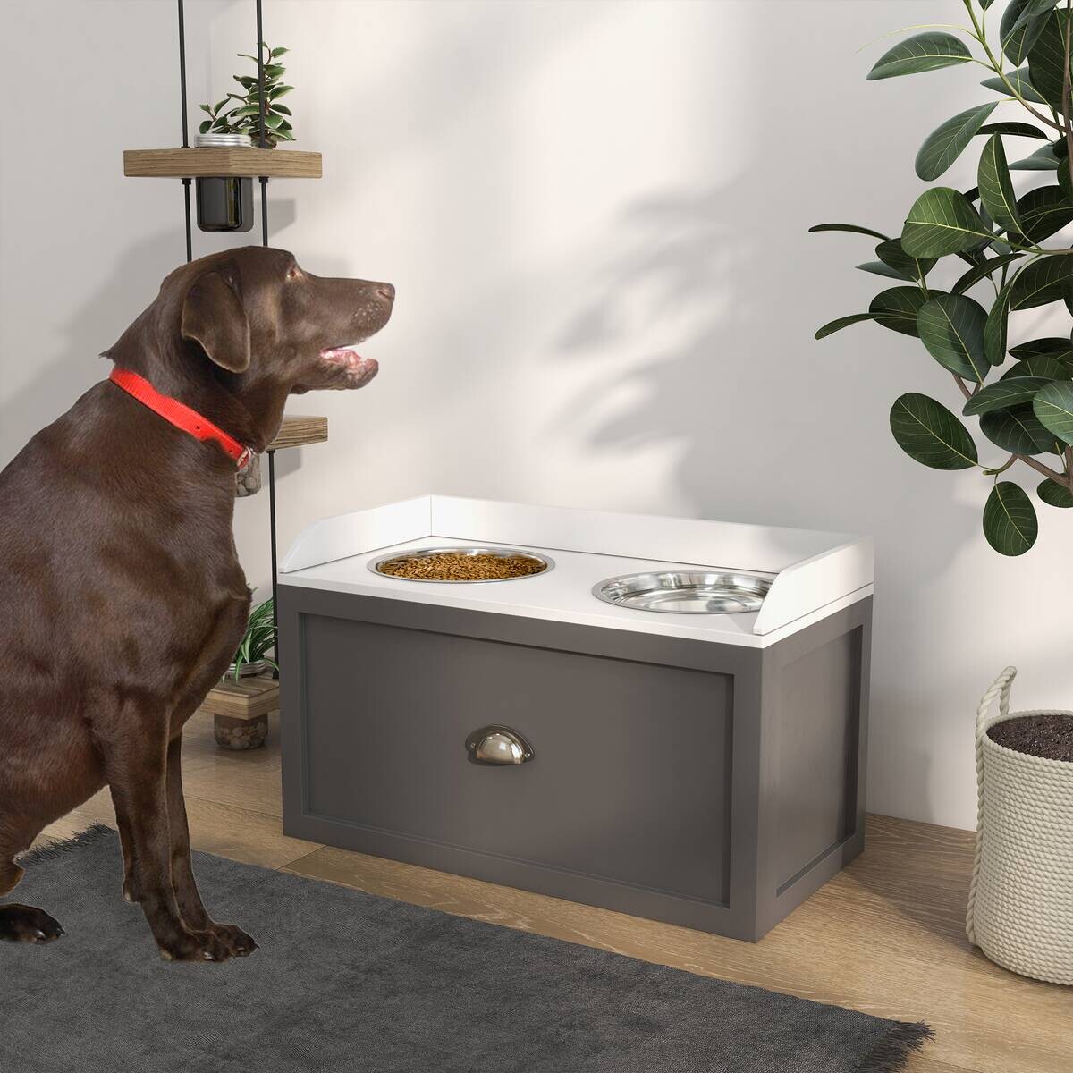 PawHut Hundenapf grau MDF B/H/L: ca. 30x36x60 cm