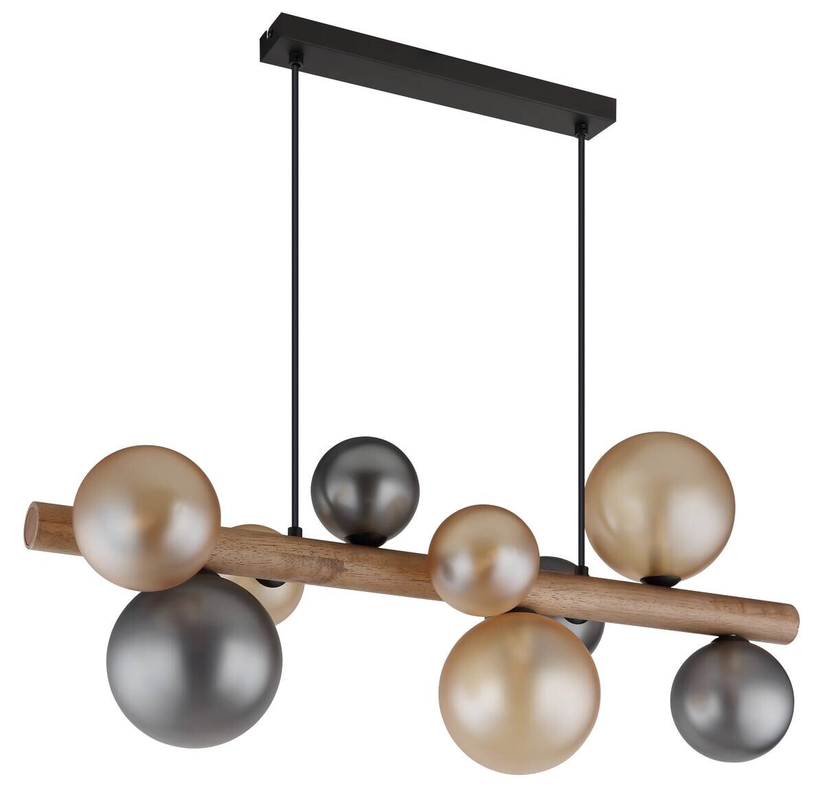 GLOBO LED-Hängeleuchte dunkelbraun amber Rauch Holz Metall Glas B/H/L: ca. 29x150x78 cm 9 Brennstellen