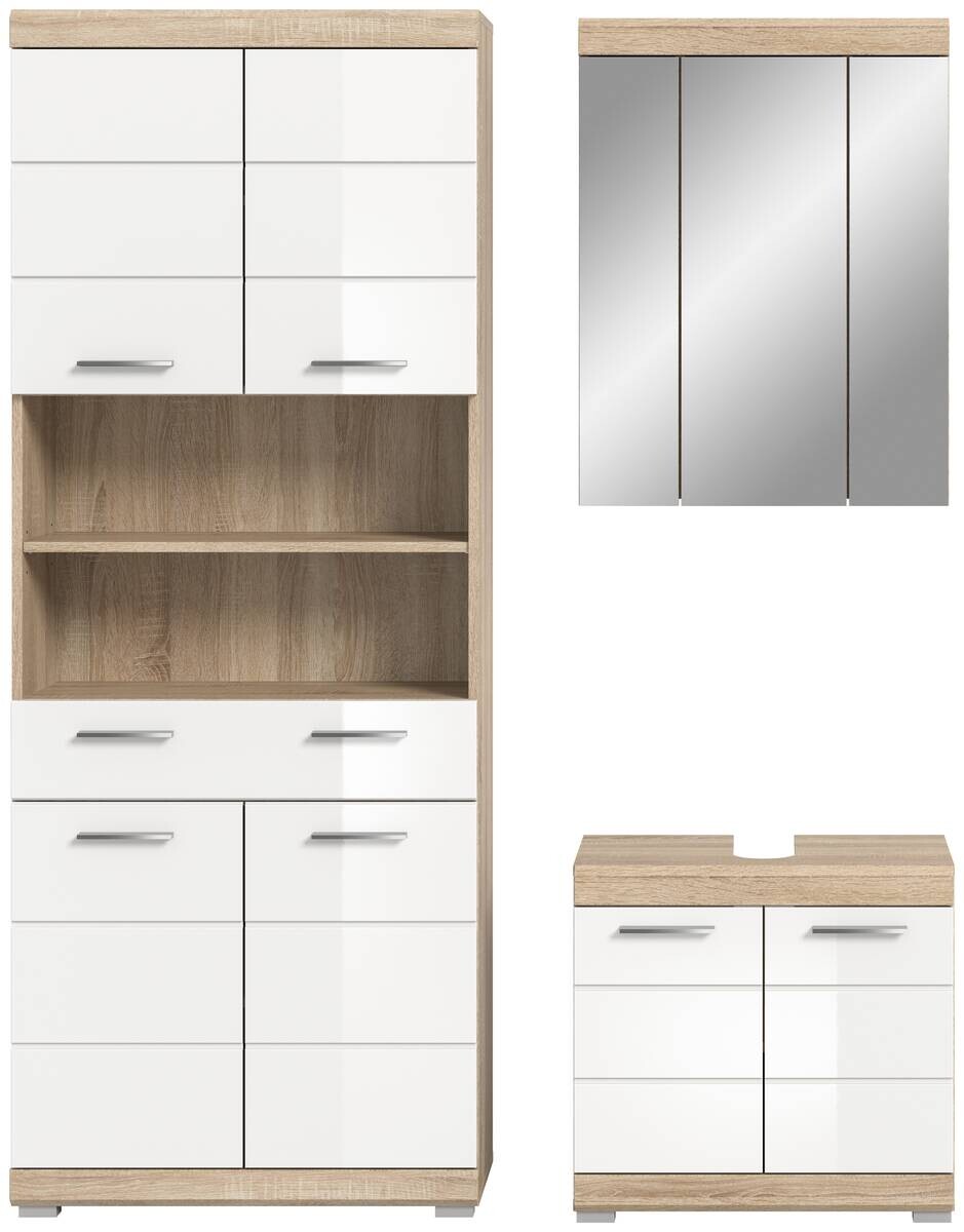 Badezimmer-Set Lambada Eiche Sonoma Nachbildung weiß Hochglanz B/H/T: ca. 149x34x191 cm