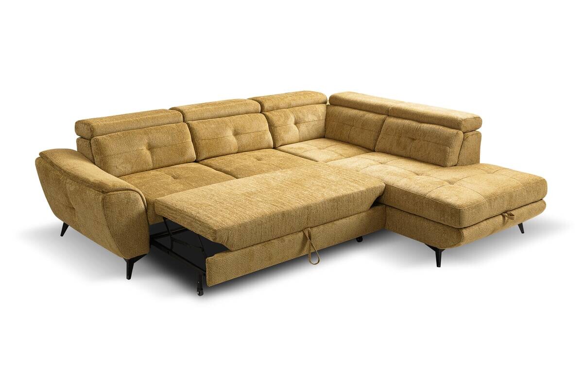 Ecksofa mit Bettfunktion und Bettkasten senf Microfaser B/H/T: ca. 274x82x231 cm