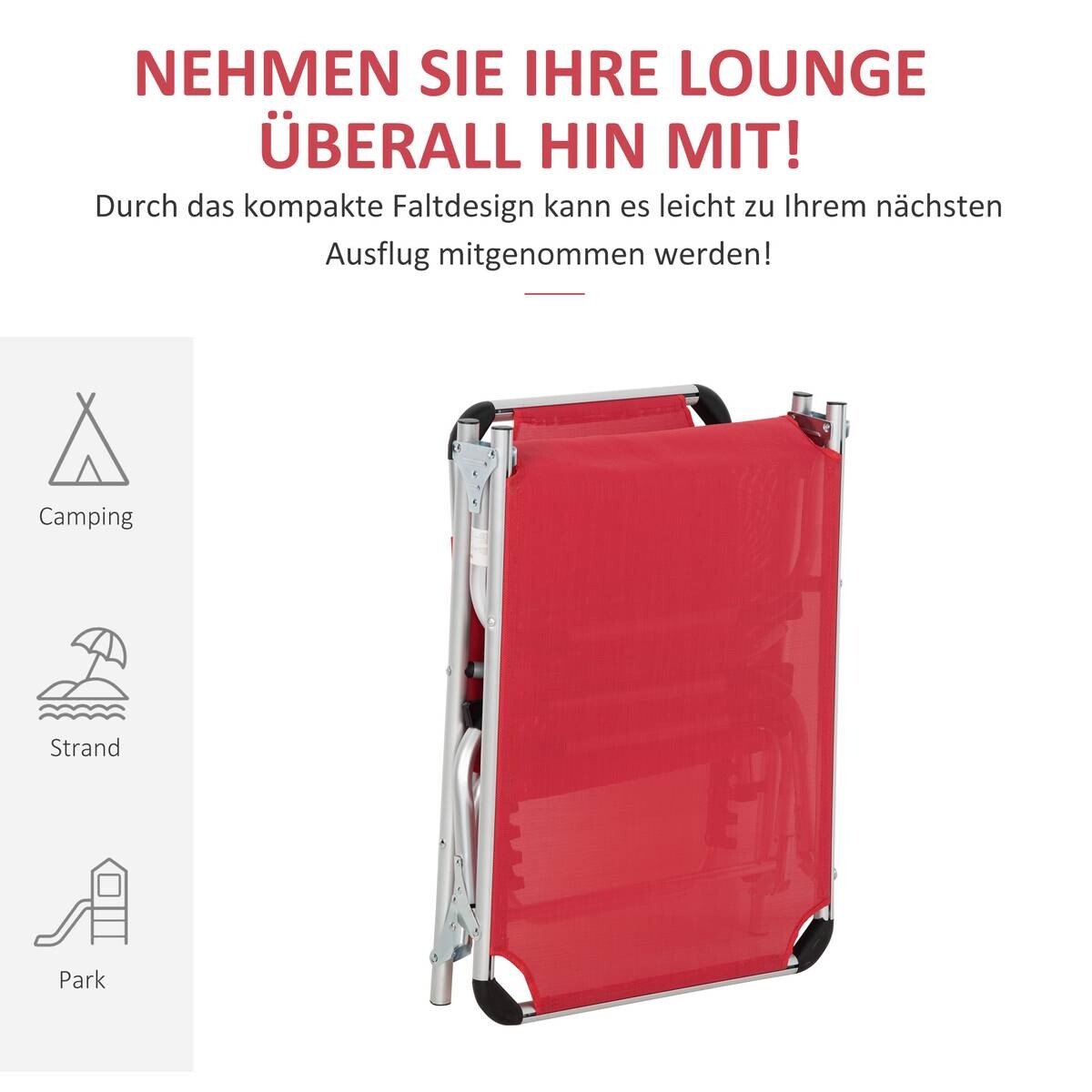 Outsunny Gartenliege rot Aluminium B/H/L: ca. 60x28x189 cm