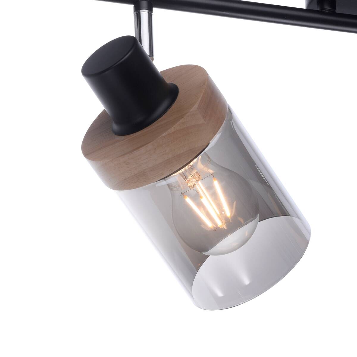 Just Light Spot Pasqual schwarz Rauch Metall Glas B/H/L: ca. 110x25x114 cm E27 4 Brennstellen