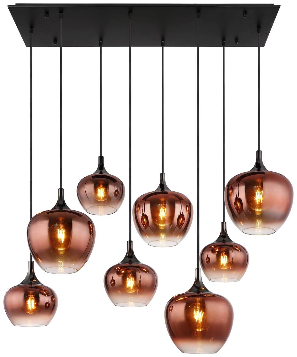 GLOBO Pendelleuchte schwarz Kupfer Glas Metall B/H/T: ca. 45x120x105 cm E27 8 Brennstellen