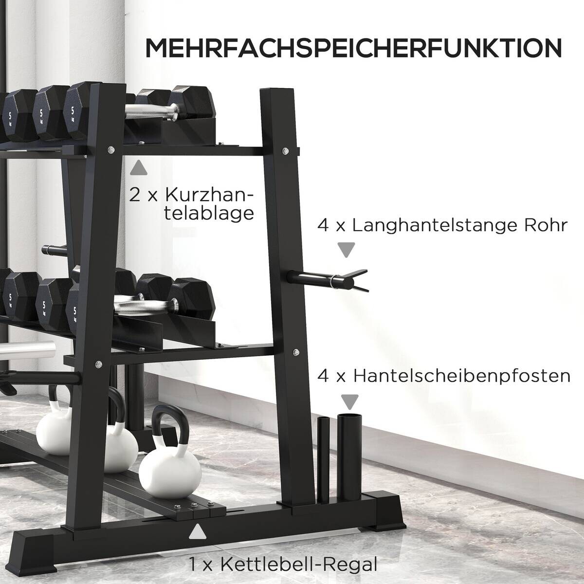 SPORTNOW Hantelständer schwarz Polypropylen B/H/L: ca. 75x131x80 cm