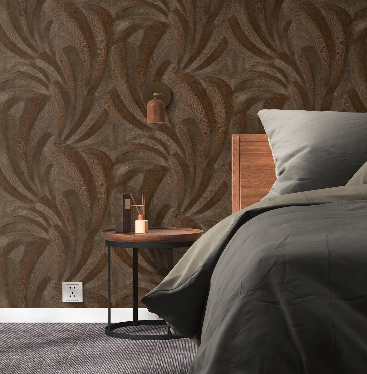 Vliestapete Blätter bronze braun B/L: ca. 53x1005 cm glitzernd