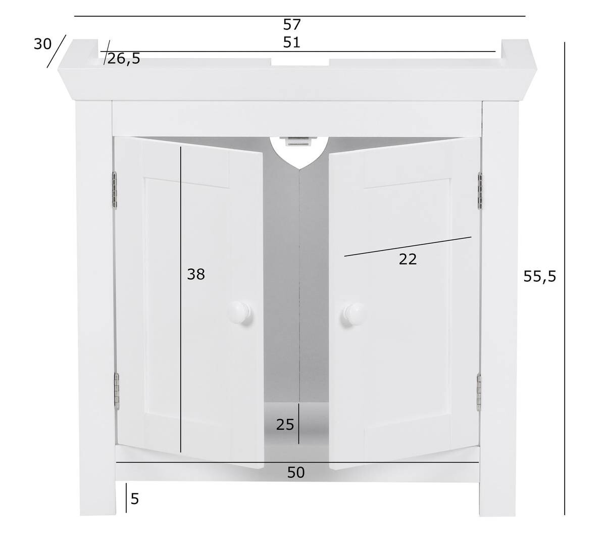 Waschbeckenunterschrank weiß B/H/T: ca. 30x56x57 cm