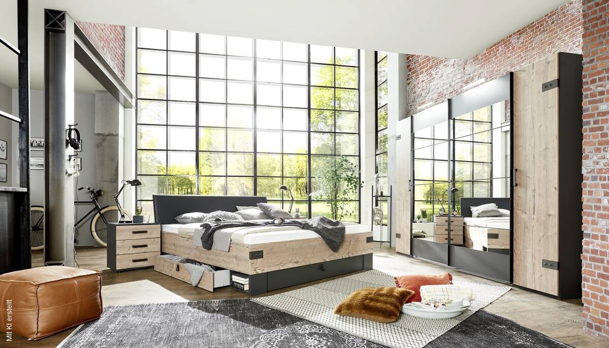 Bett Stockholm tanne Nachbildung Graphit B/H/T: ca. 189x96x210 cm
