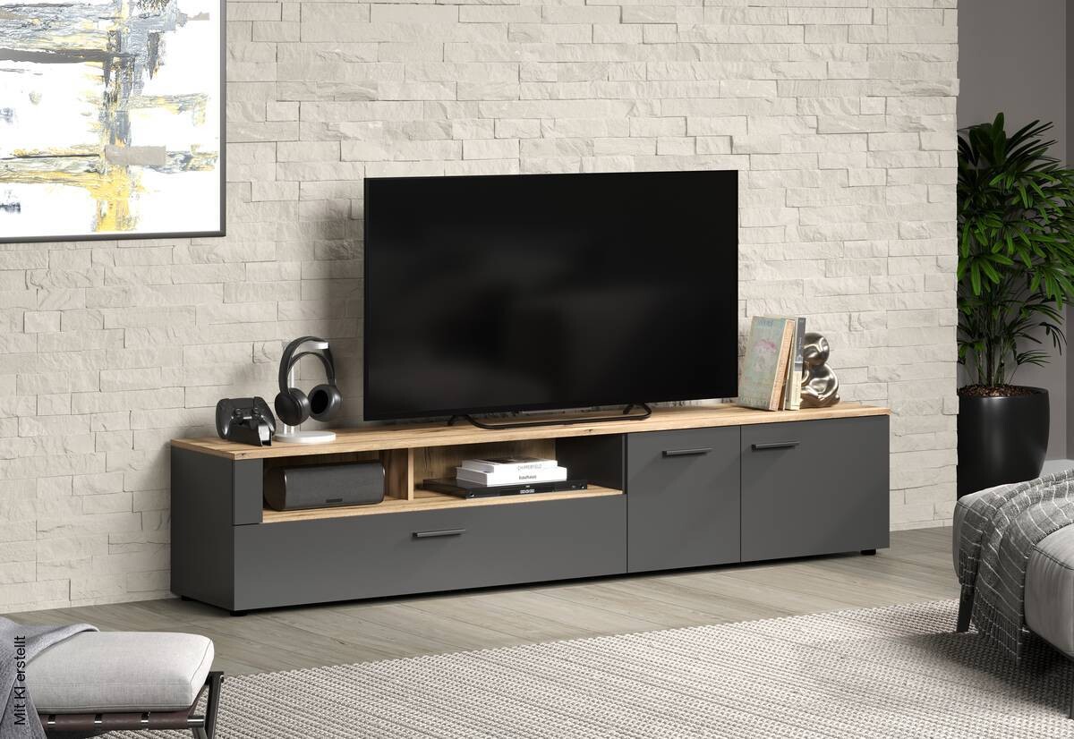 TV-Lowboard Esteban anthrazit Eiche Evoke Coast Nachbildung B/H/T: ca. 210x43x41 cm