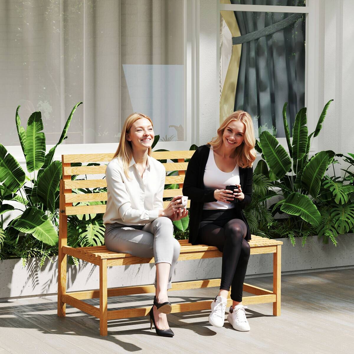 Outsunny Gartenbank teak Holz B/H/L: ca. 61x89x110 cm