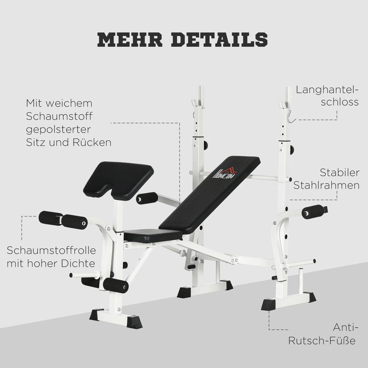 HOMCOM Hantelbank weiß Stahl B/H/L: ca. 134x136x180 cm