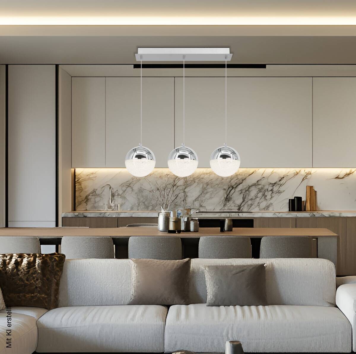 POCOline LED-Pendelleuchte Ginny Chrom Acryl Metall B/H/L: ca. 15x125x58 cm