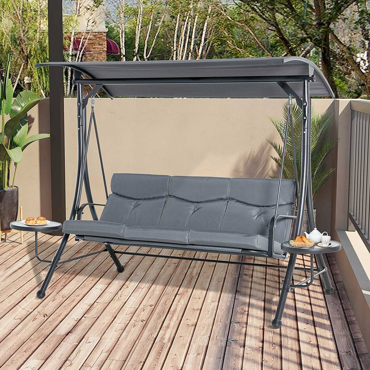 Outsunny Hollywoodschaukel grau Polyester B/H/L: ca. 125x177x271 cm