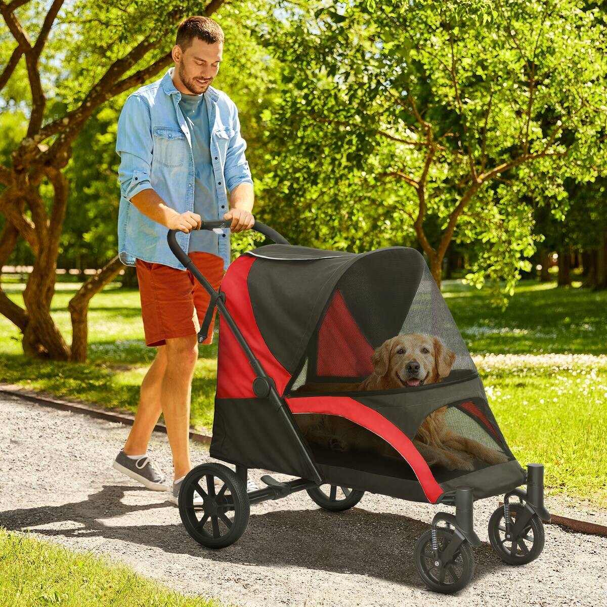 PawHut Hundewagen schwarz Polyester B/H/L: ca. 67x100x124 cm
