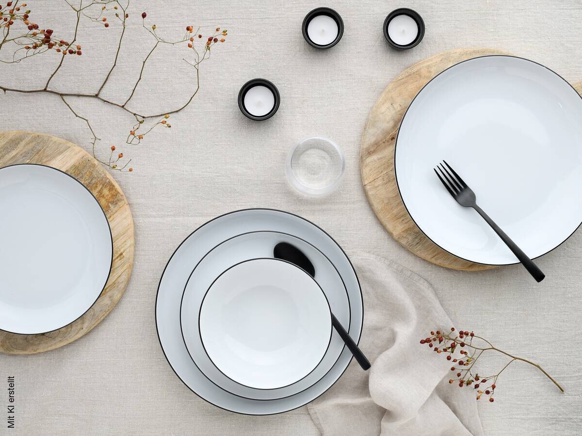CreaTable Teller-Set Allround Black Line weiß Porzellan