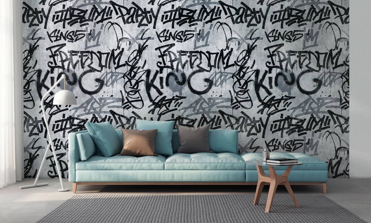 Livingwalls Fototapete Graffiti schwarz grau B/L: ca. 280x159 cm