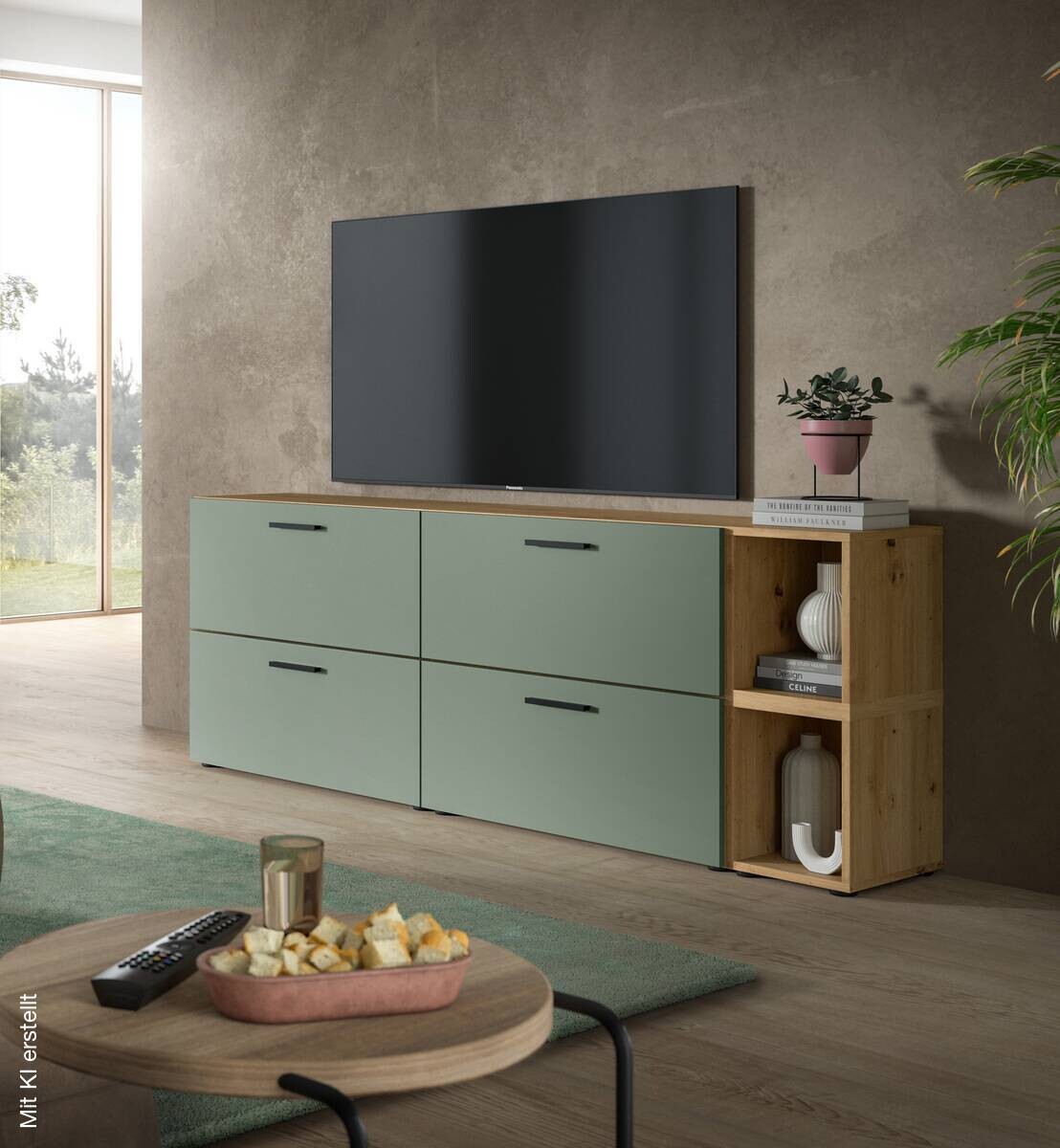 Wohnwand-Set TheOne Eiche Artisan Nachbildung grün B/H/T: ca. 75x32x34 cm