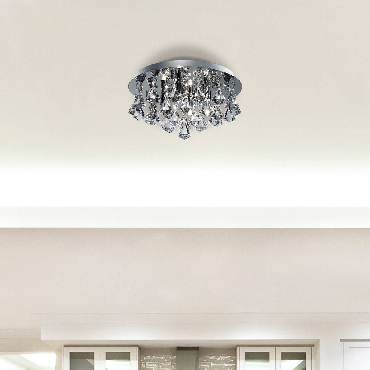 Searchlight Deckenleuchte Hanna transparent Chrom Glas Stahl B/H/L/D: ca. 35x17,5x35x35 cm G9 4 Brennstellen