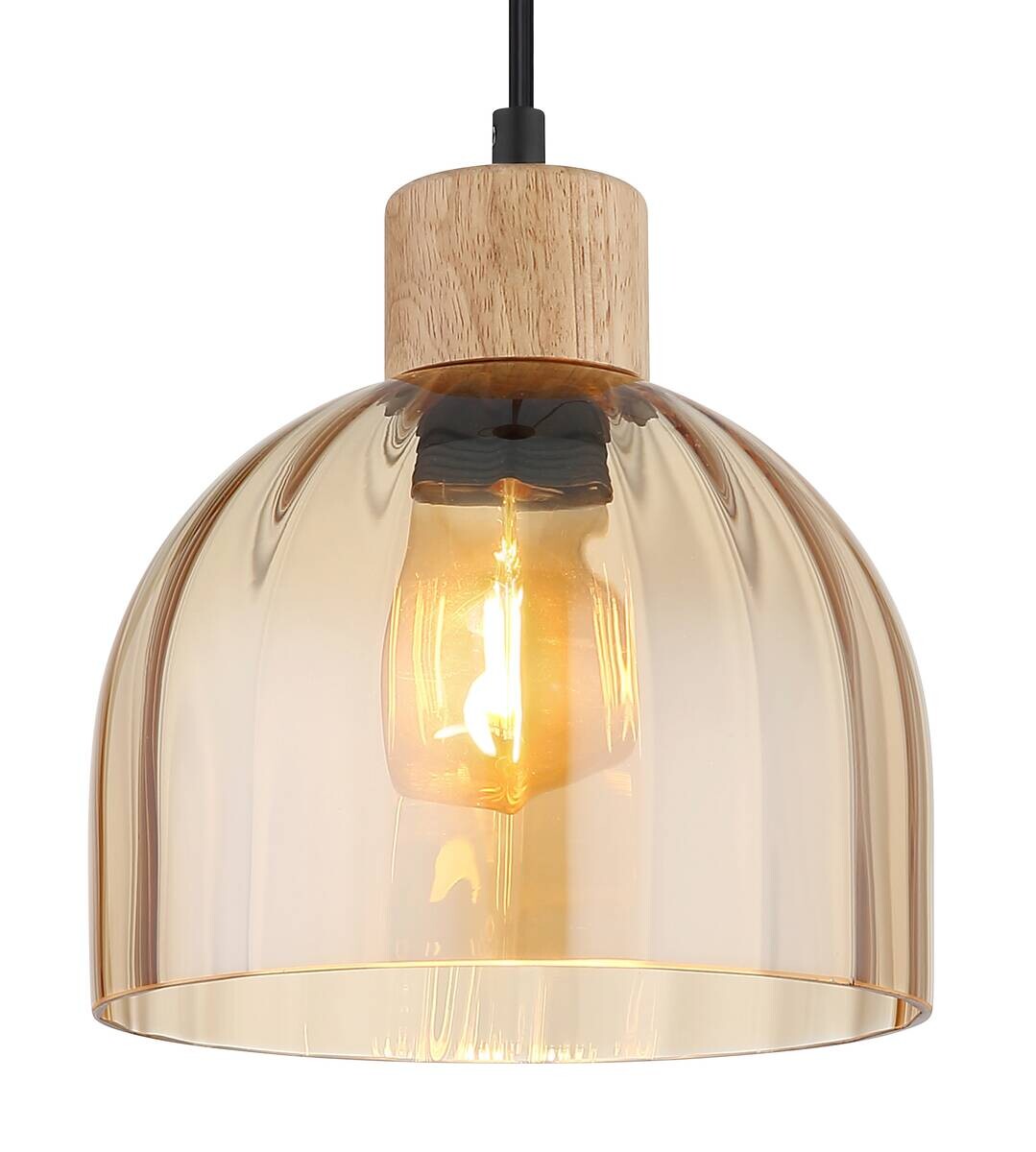 GLOBO Pendelleuchte schwarz amber Metall Glas H/D: ca. 120x20 cm E27 1 Brennstellen