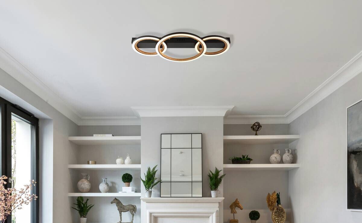 GLOBO LED-Deckenleuchte dunkelbraun Opal mattschwarz Metall Kunststoff B/H/L: ca. 30x7x58 cm 1 Brennstellen