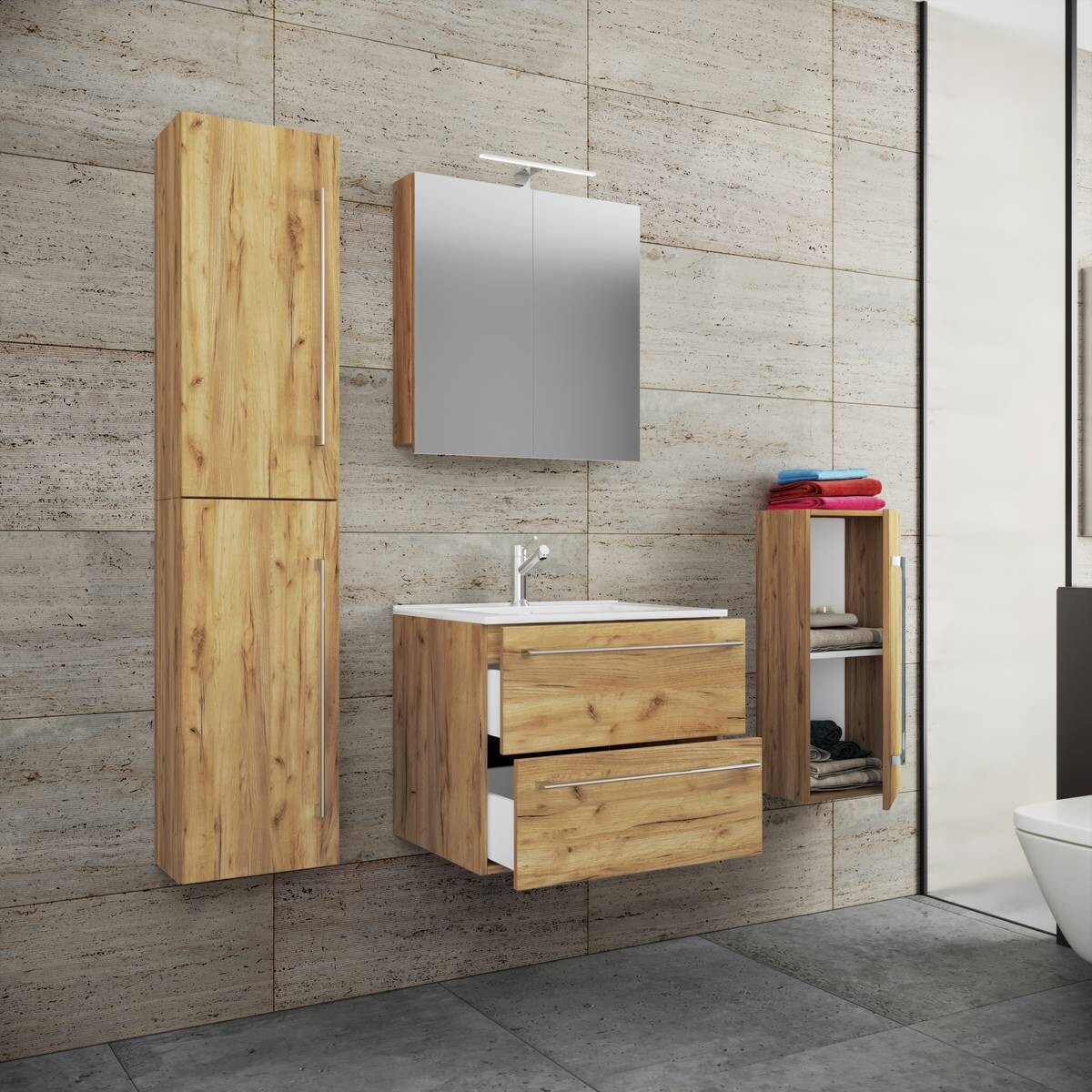 Waschplatz 5tlg-Badinos Eiche Honig Nachbildung B/H/T: ca. 61x52x46 cm