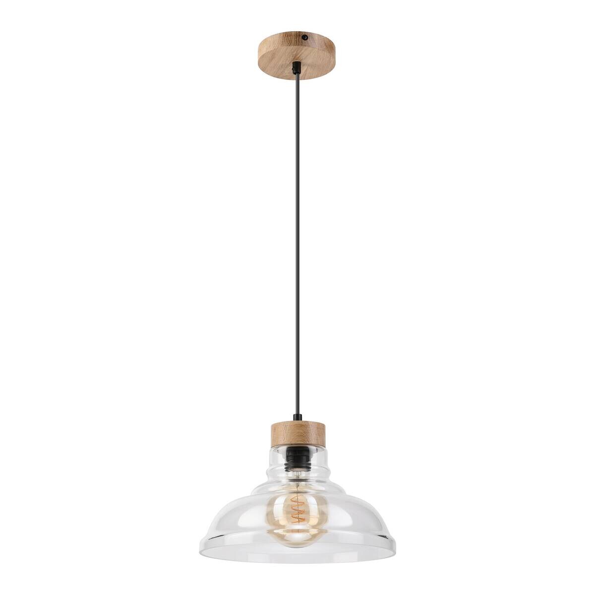 Lamkur Pendelleuchte Eiche Glas B/H/L: ca. 28x115x28 cm E27 1 Brennstellen