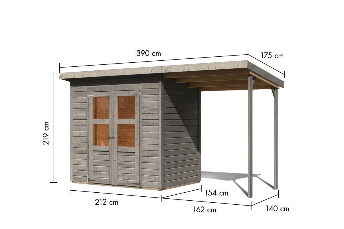 Karibu Gartenhaus Tony 0,5 grau B/H/T: ca. 212x219x154 cm