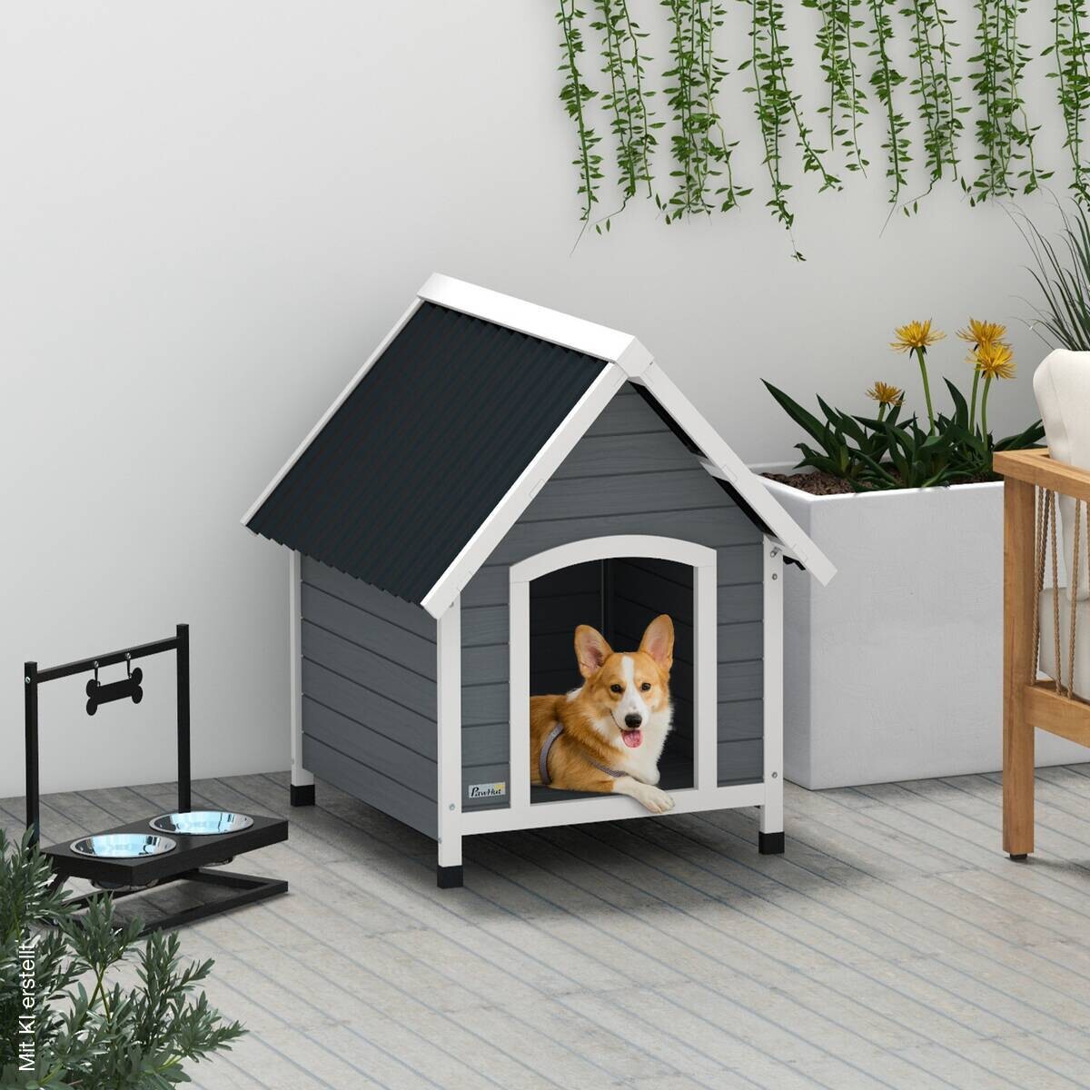 PawHut Hundehütte grau Kunststoff B/H/L: ca. 88x82x75 cm