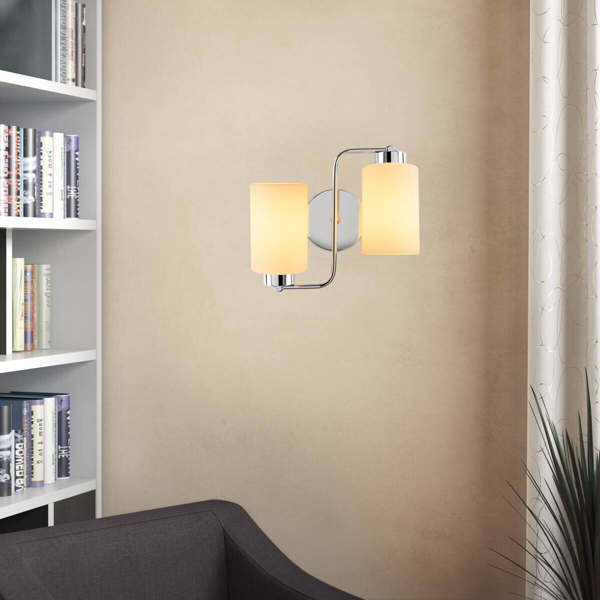 Opviq Wandleuchte silber Metall Glas B/H/L: ca. 32x28x32 cm E27 2 Brennstellen