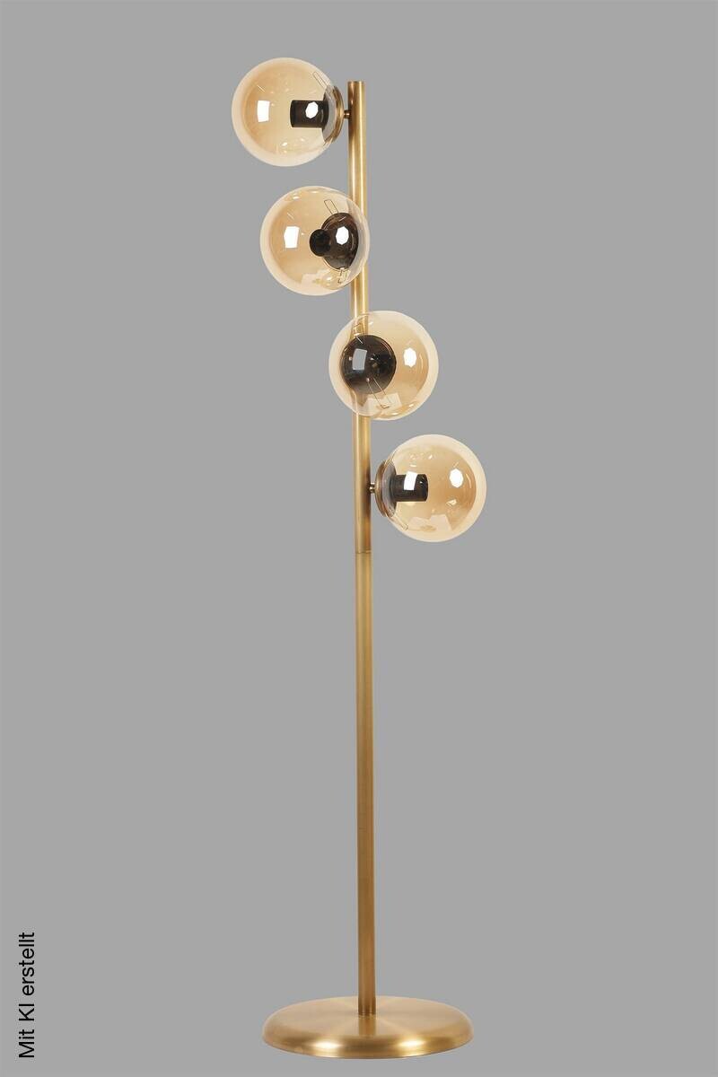 Opviq Stehlampe gold Metall Glas B/H/L: ca. 30x137x30 cm E27 4 Brennstellen