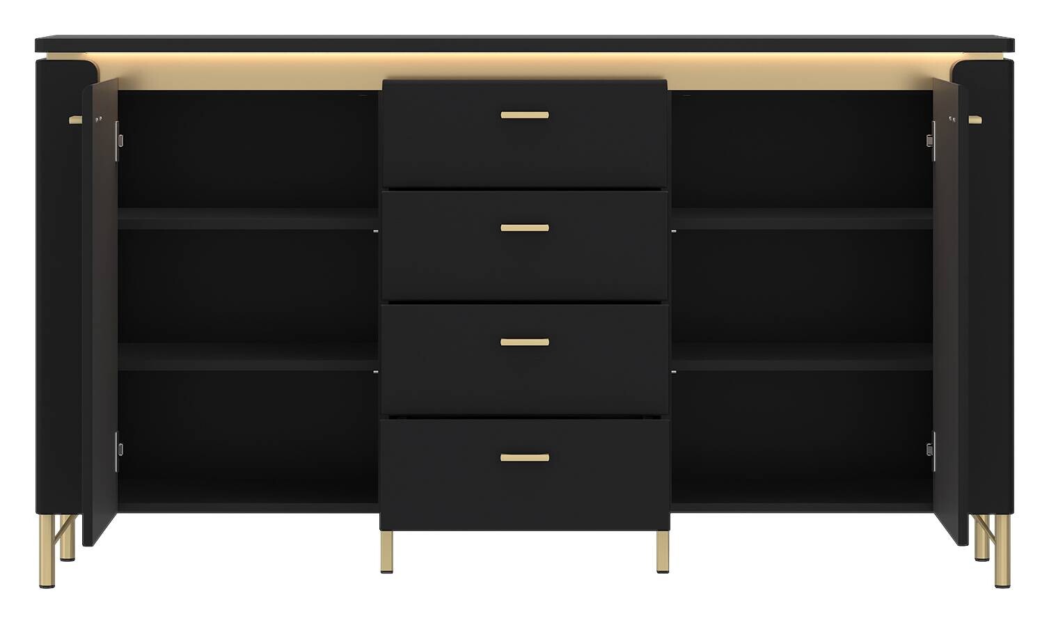 Sideboard Norica schwarz matt gold Optik B/H/T: ca. 155x87x40 cm