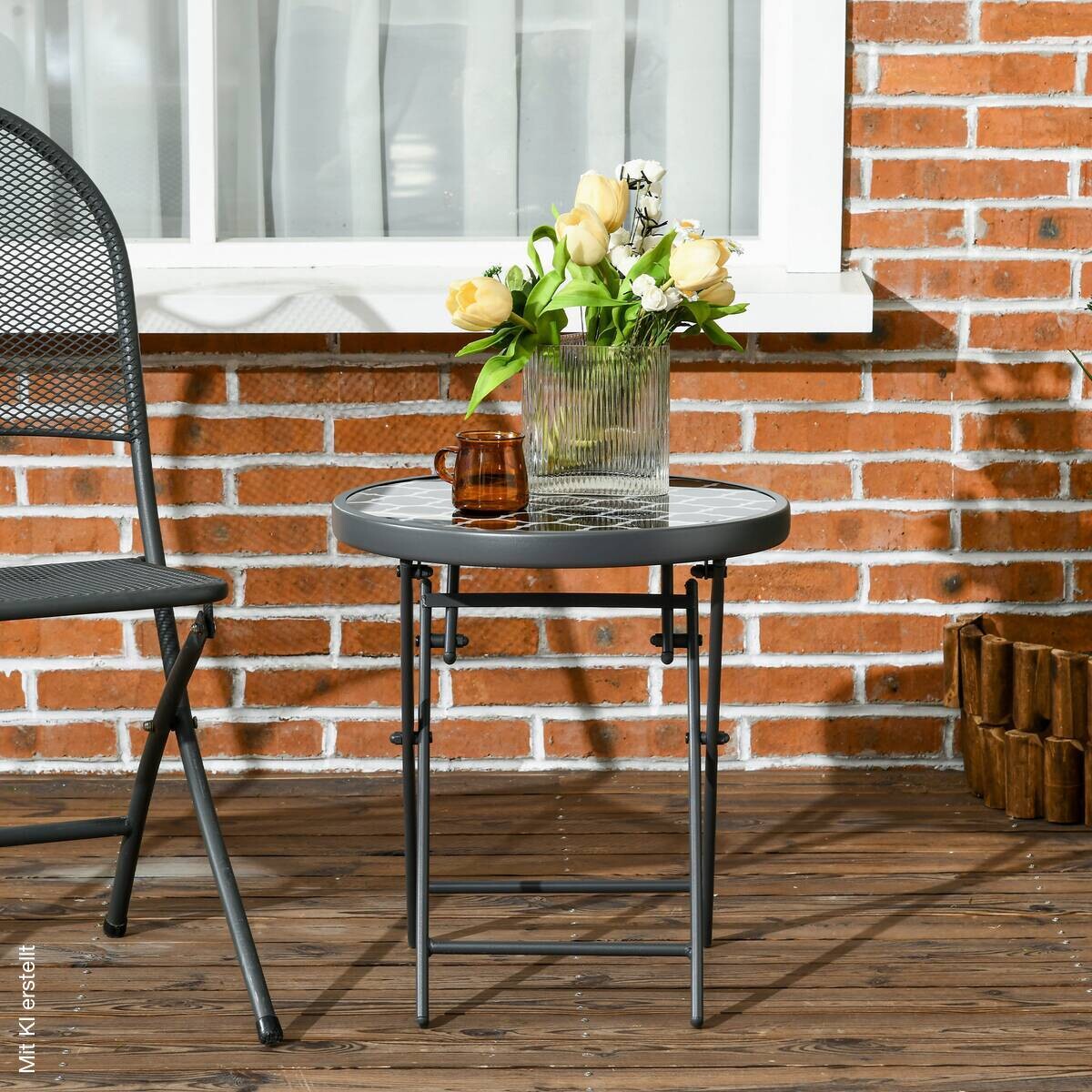 Outsunny Garten-Beistelltisch schwarz Metall B/H/L: ca. 45x50x45 cm