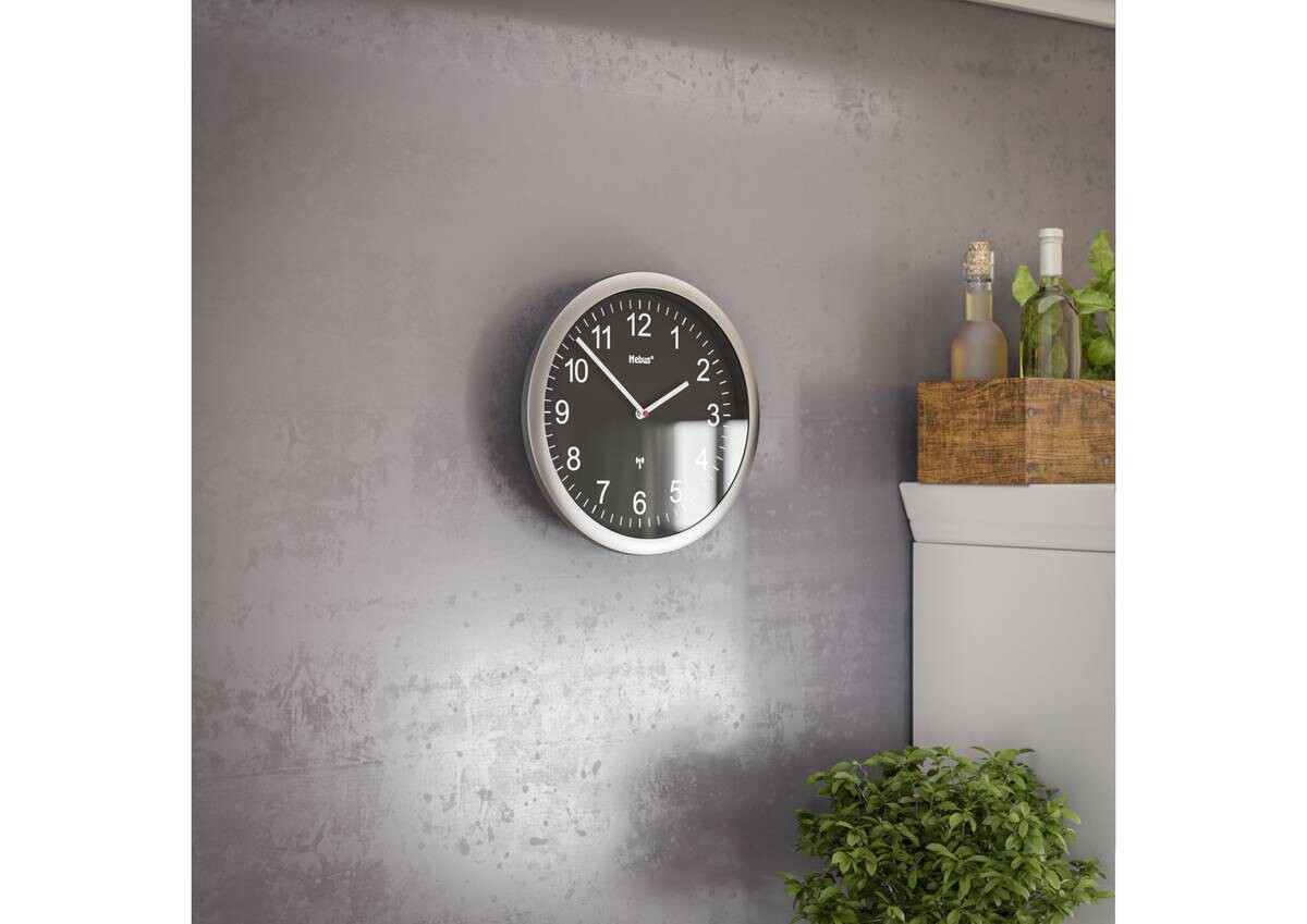 Mebus Wanduhr silber D: ca. 25 cm