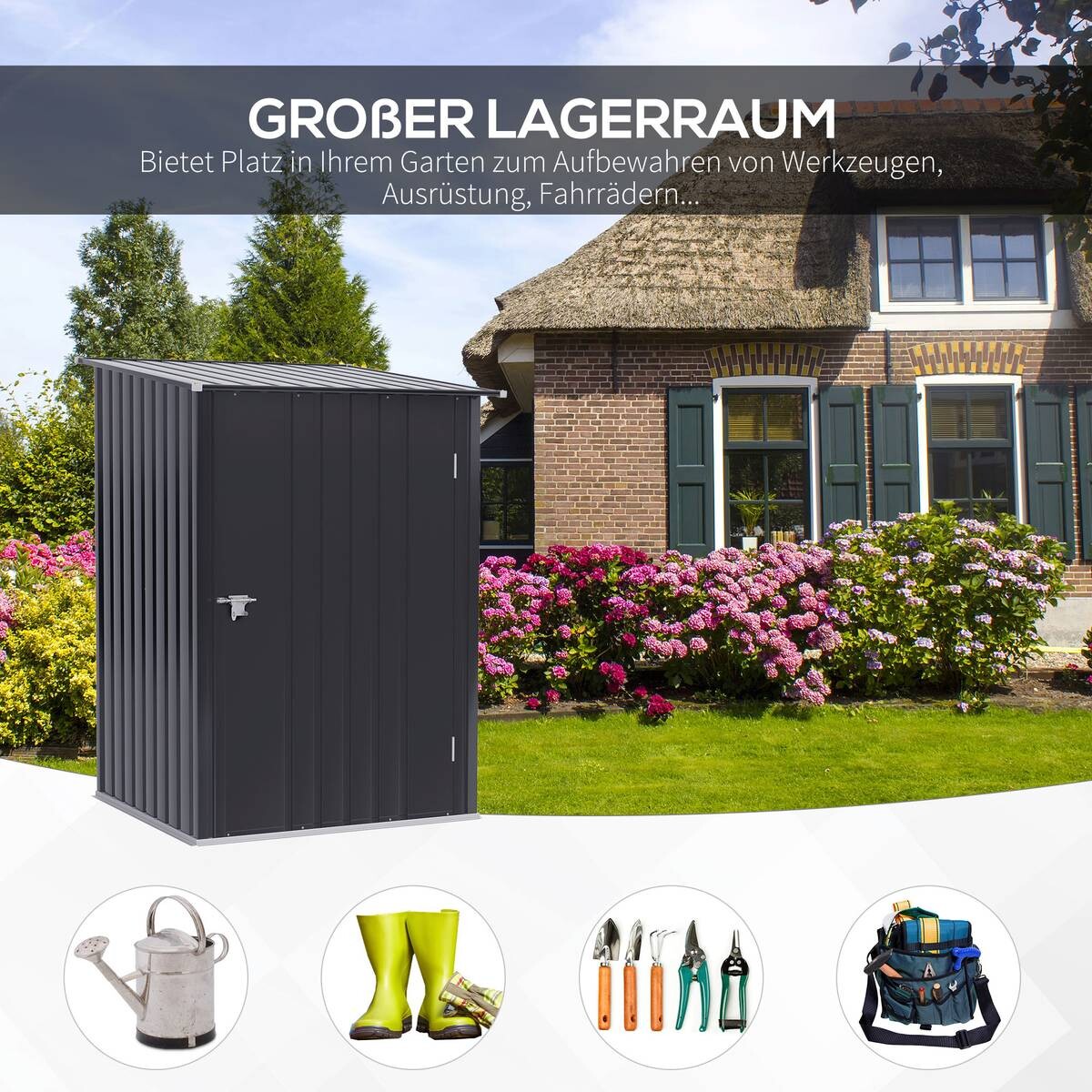 Outsunny Gerätehaus mit Pultdach dunkelgrau B/H/L: ca. 103x160x100 cm