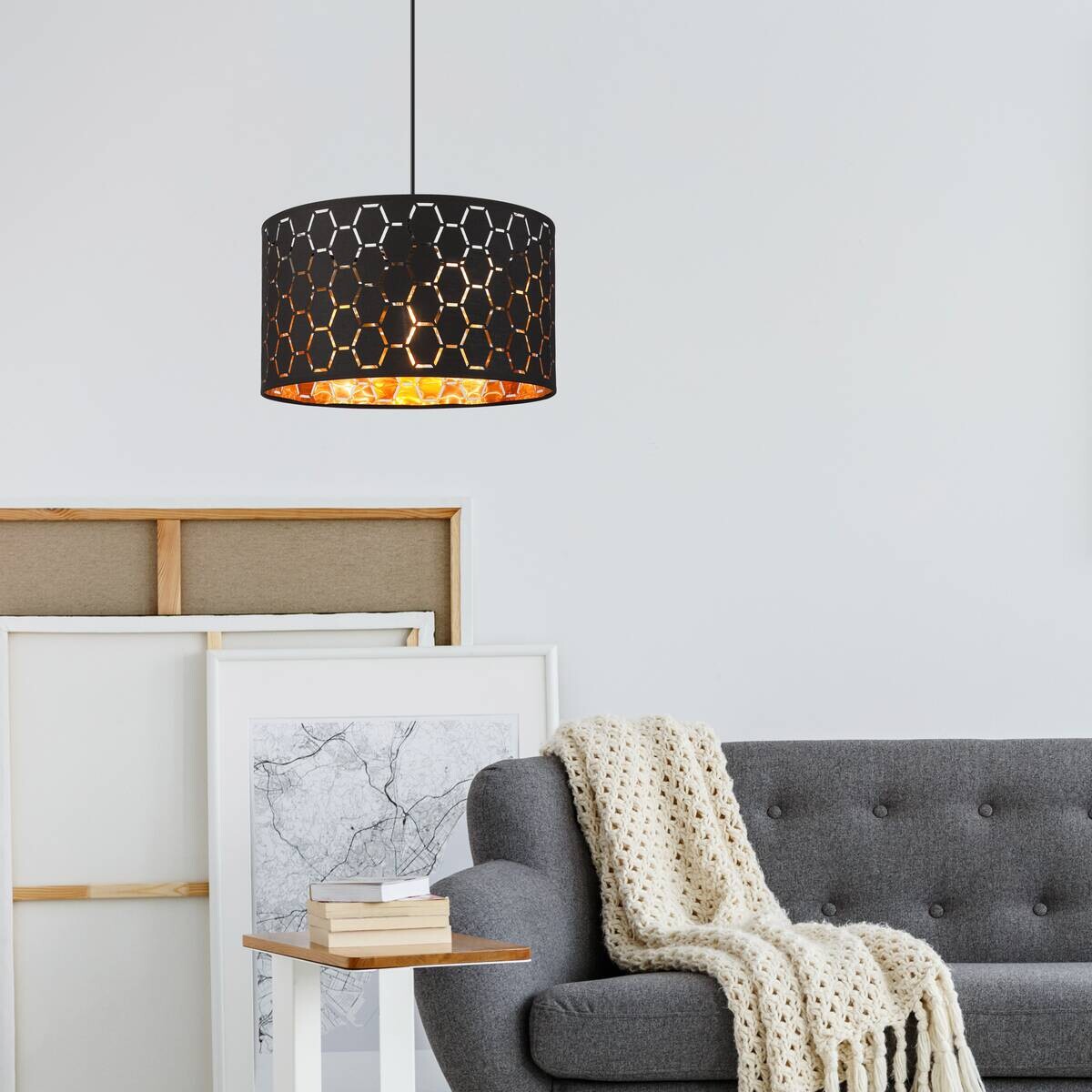 Lamkur Pendelleuchte schwarz Holz B/H/L: ca. 37x23x37 cm E27 1 Brennstellen