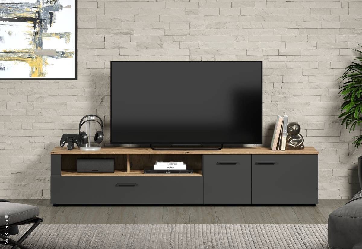 TV-Lowboard Esteban anthrazit Eiche Evoke Coast Nachbildung B/H/T: ca. 210x43x41 cm