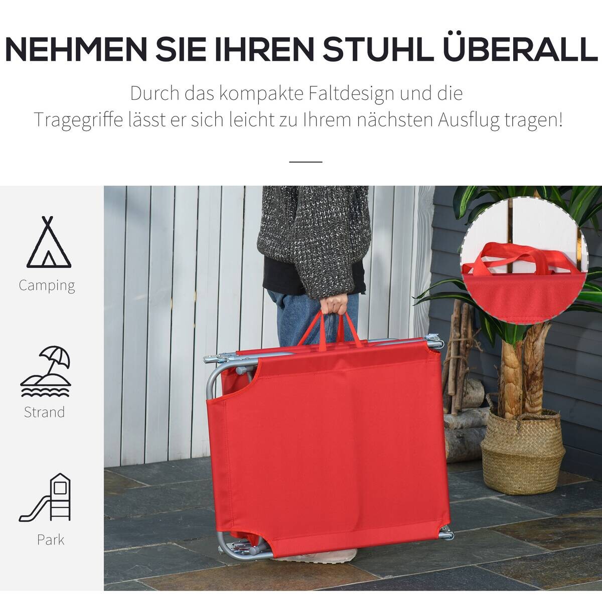 Outsunny Sonnenliege rot Polyester B/H/L: ca. 55x24x187 cm