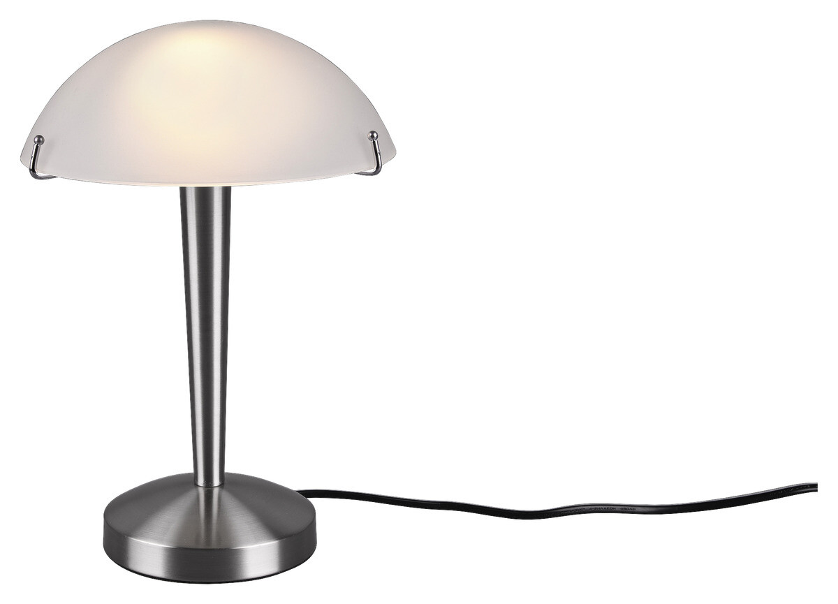 Reality Touch-Tischleuchte Garda nickel matt weiß Metall Glas H/D: ca. 32x23 cm E14 1 Brennstellen