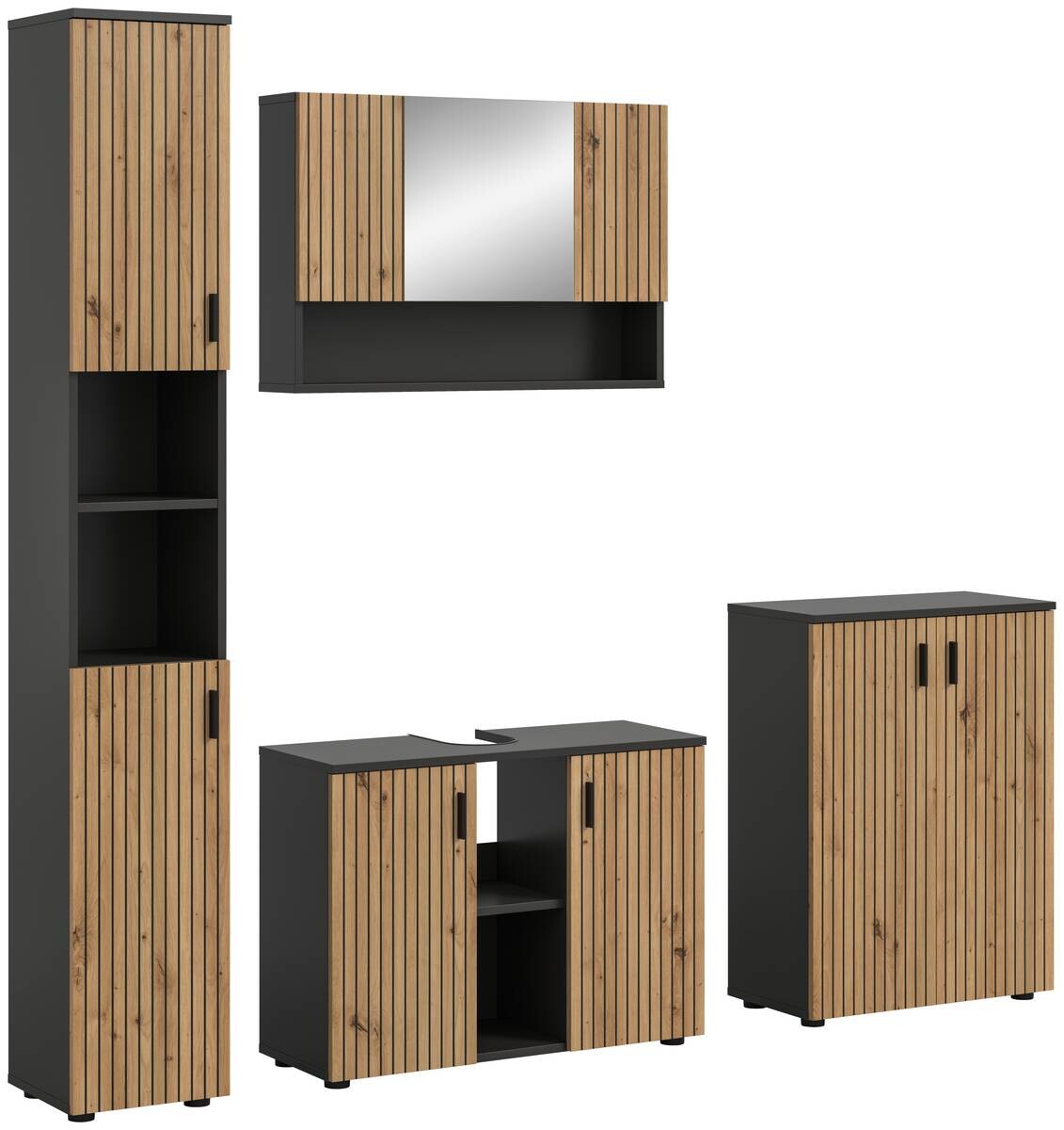 Badezimmer-Set Mone Basalt Nachbildung Artisan Oak Nachbildung B/H/T: ca. 200x192x30 cm